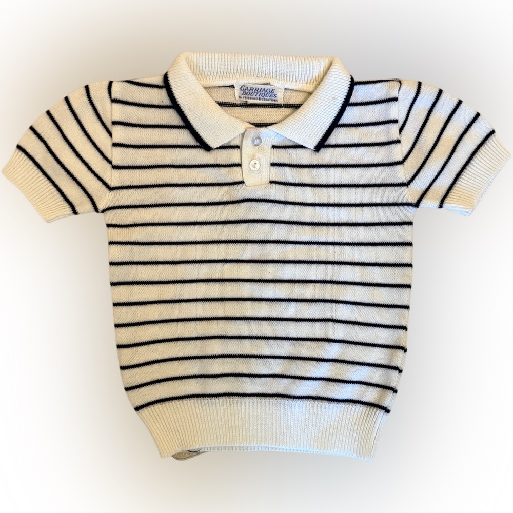 Unisex Vintage Carriage Cream and Black Striped Polo 2T - 3T